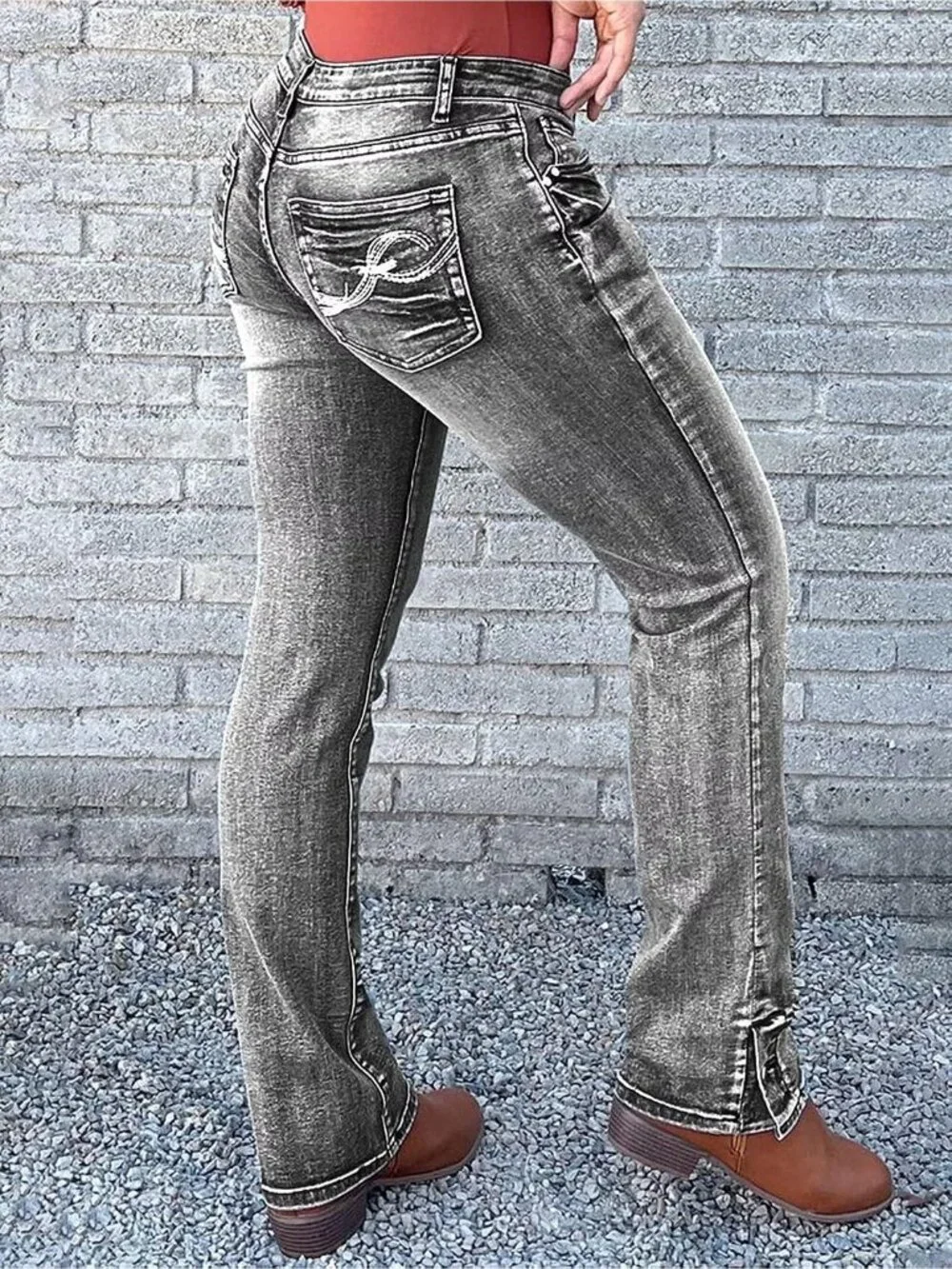 Women's Black Pull On Casual  Mid Rise Flare Leg Zipper Lifting Bootcut Jeans
